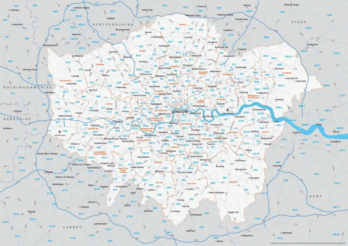 el código postal de mapa de Londres