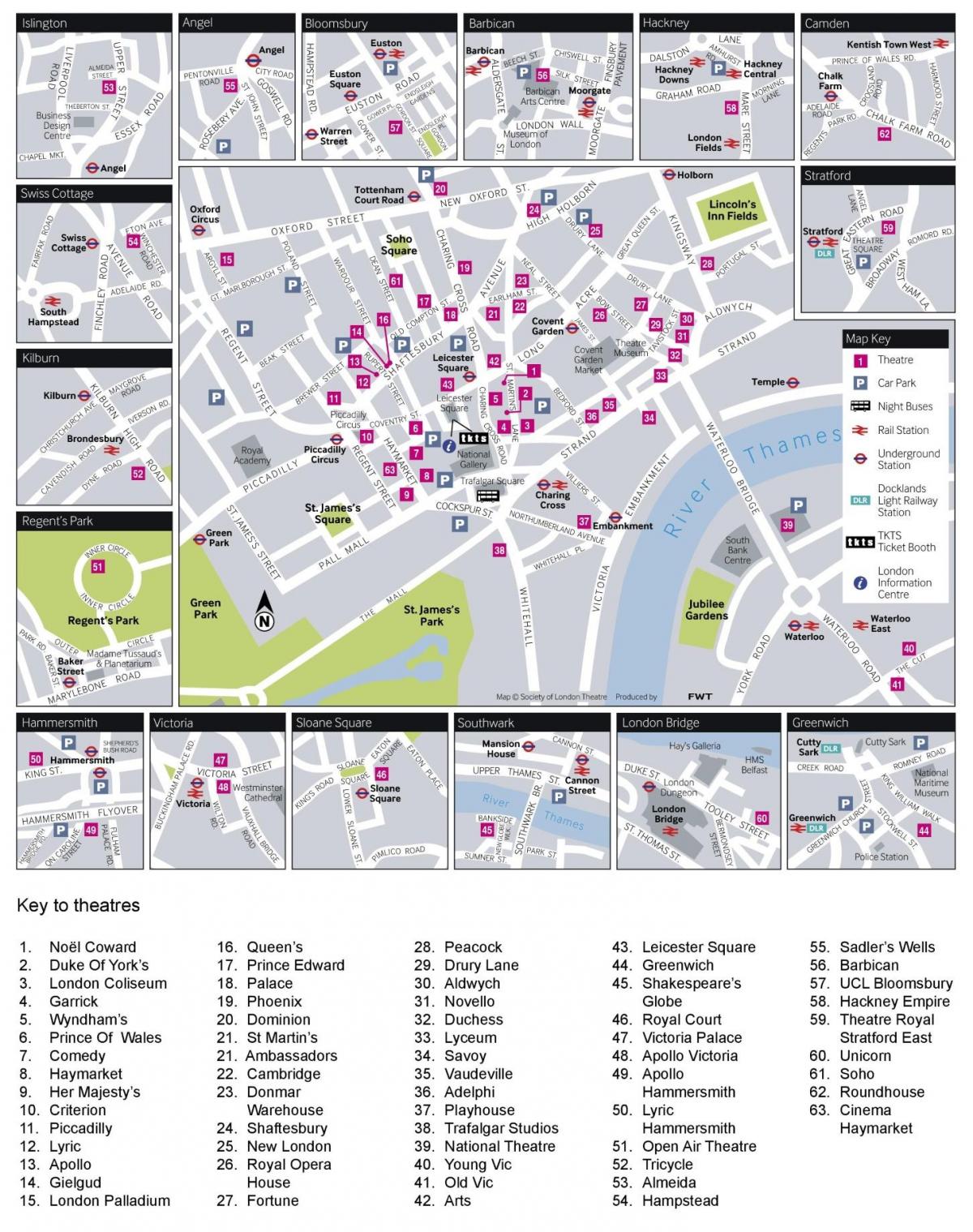 mapa de los teatros de Londres