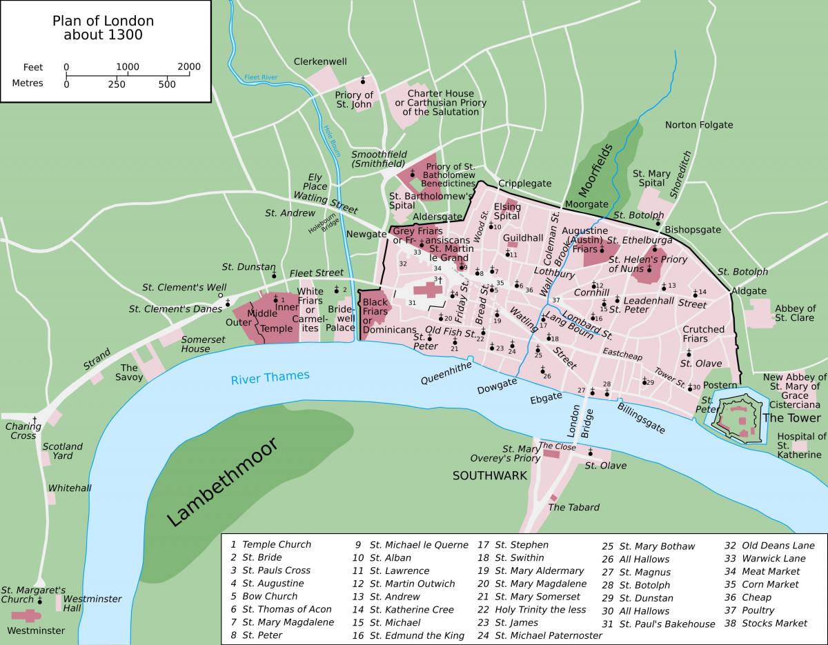 mapa de la ciudad medieval de Londres