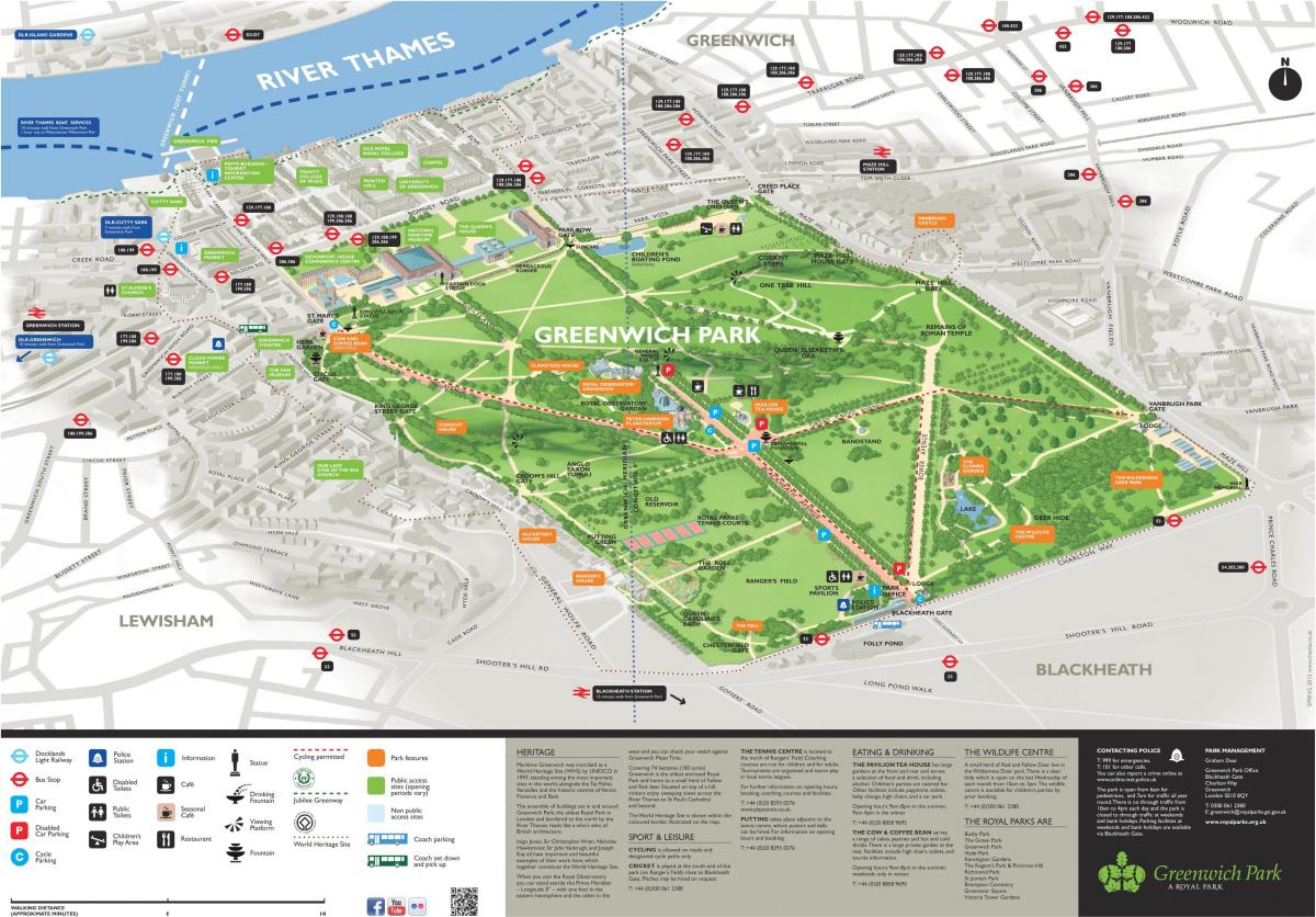 mapa del parque de Greenwich, Londres