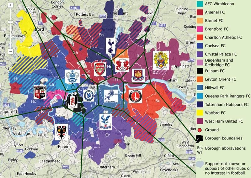Londres equipos de fútbol mapa