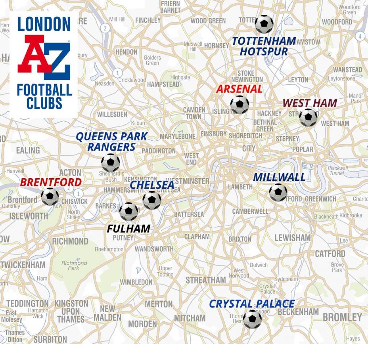 mapa de fútbol, los estadios de Londres
