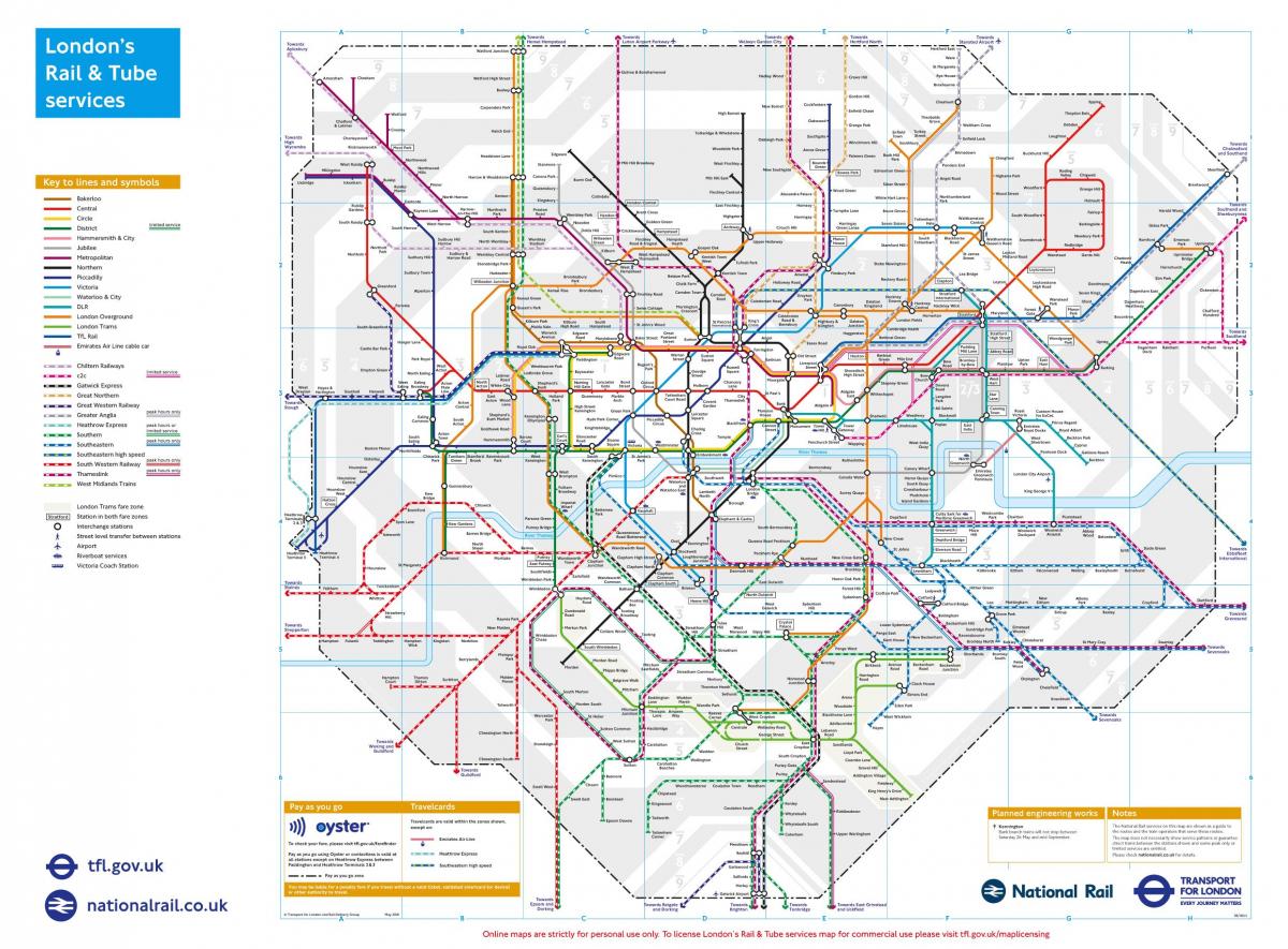 mapa de trenes de Londres